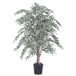 Vickerman 4' Artificial Variegated Smilax Bush with Black Pot in Green/White