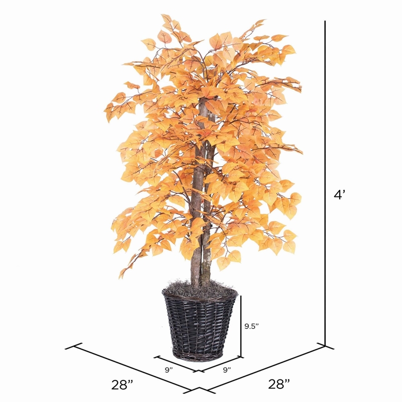 Vickerman 4' Artificial Aspen Bush with Rattan Basket in Orange