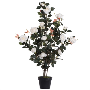Vickerman 45&quot Artificial White Rose Plant in Pot.