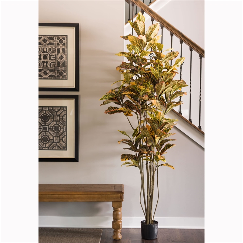 Vickerman 7' Potted Artificial Green and Orange Croton Tree