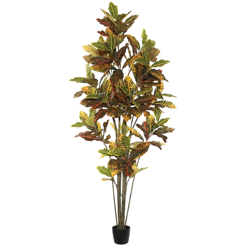 Vickerman 7' Potted Artificial Green and Orange Croton Tree