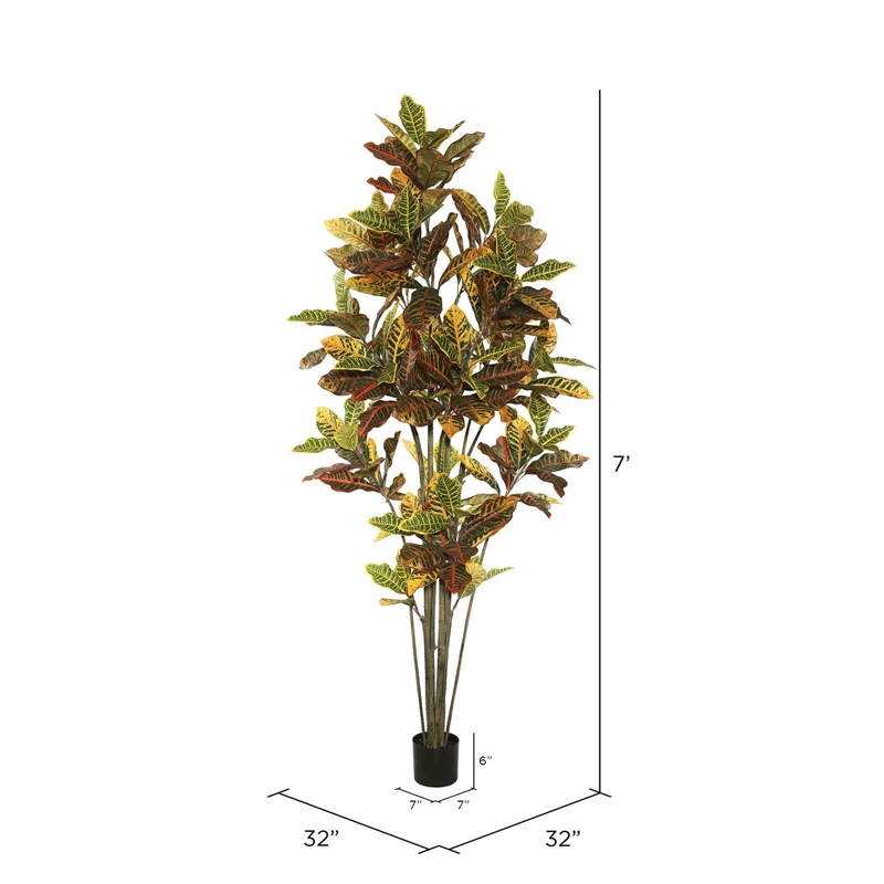 Vickerman 7' Potted Artificial Green and Orange Croton Tree