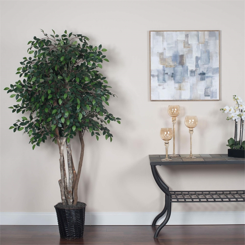Vickerman 6' Artificial Mini Ficus Executive Tree with Rattan Basket in Green