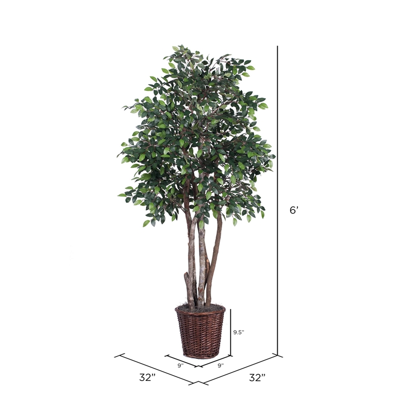 Vickerman 6' Artificial Mini Ficus Executive Tree with Rattan Basket in Green