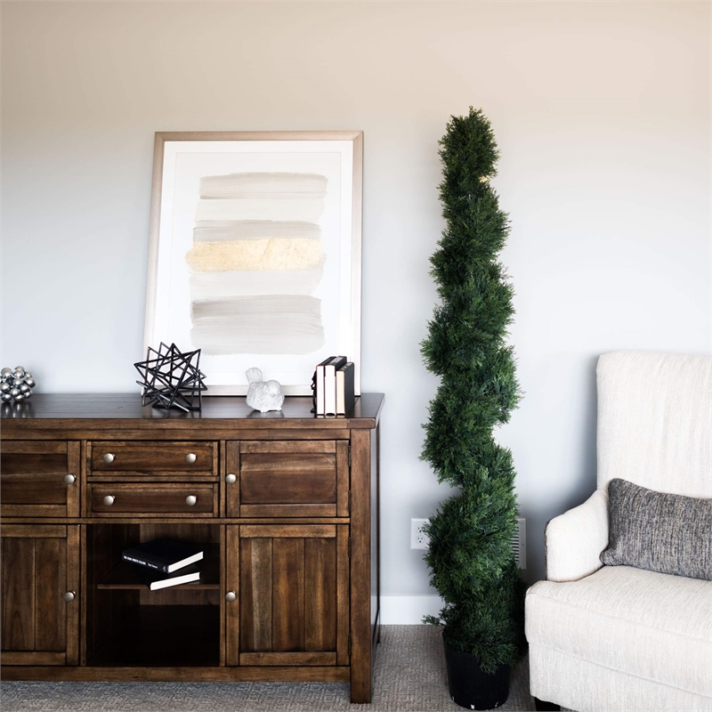 Vickerman 6' Plastic Artificial Potted Cedar Spiral Tree in Green
