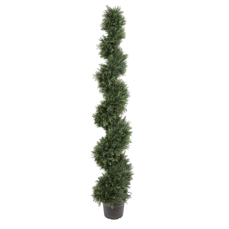 Vickerman 6' Plastic Artificial Potted Cedar Spiral Tree in Green