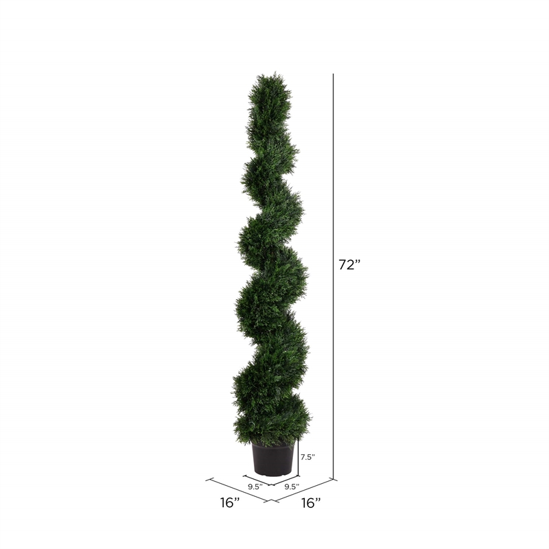Vickerman 6' Plastic Artificial Potted Cedar Spiral Tree in Green