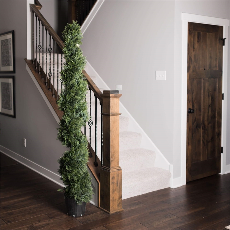 Vickerman 6' Plastic Artificial Potted Cedar Spiral Tree in Green