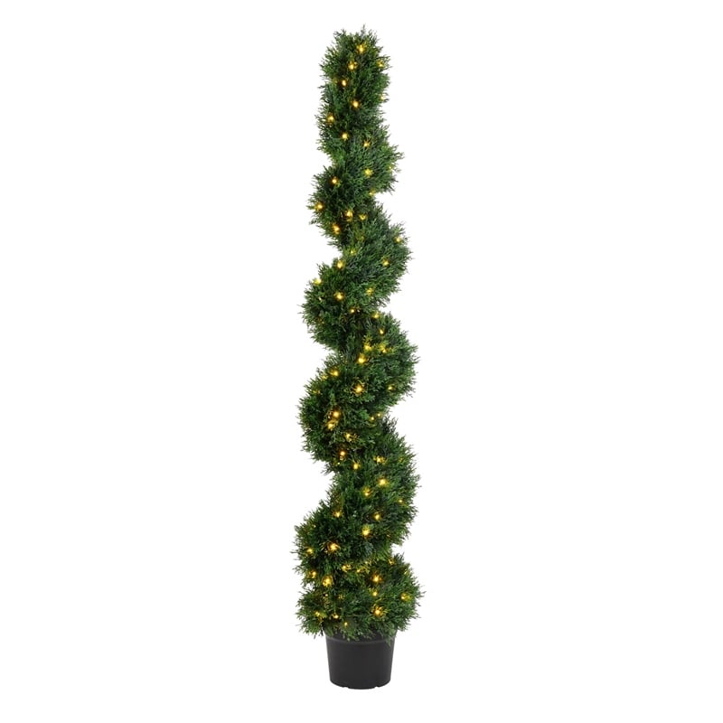 Vickerman 6' Plastic Artificial Potted Cedar Spiral Tree with LED in Green