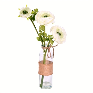 Vickerman 15&quot Fabric Artificial Camellia with Glass in Cream (Set of 2)