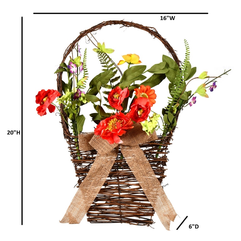 Vickerman Fabric Artificial Mixed Floral Basket with Flowers in Multi-Color