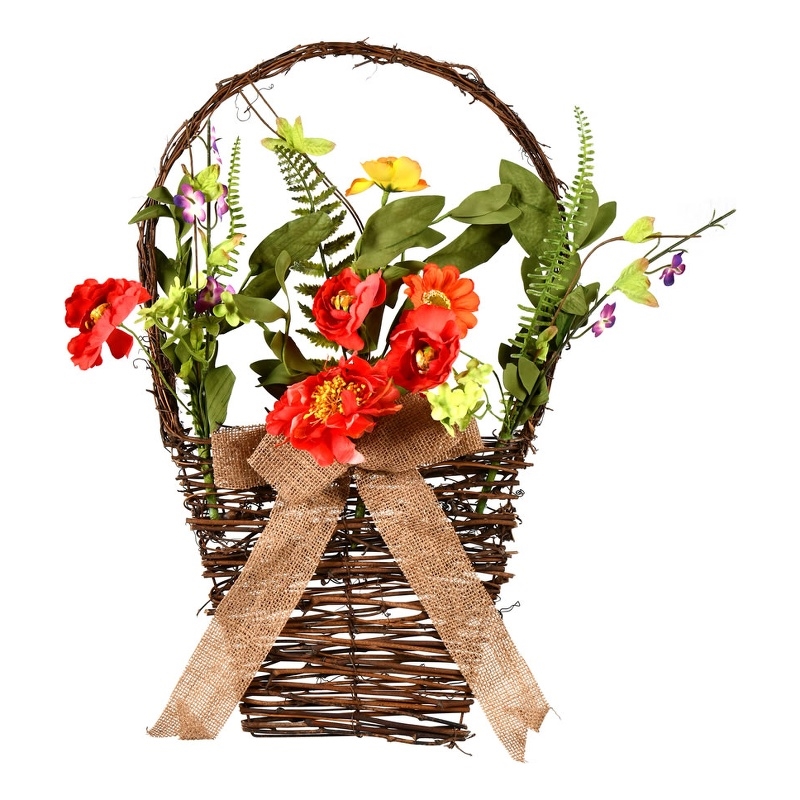 Vickerman Fabric Artificial Mixed Floral Basket with Flowers in Multi-Color