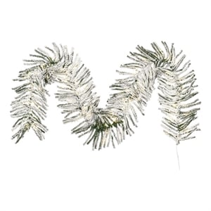 Vickerman 9' Flocked Pistol Pine Garland. Warm White LED Lights