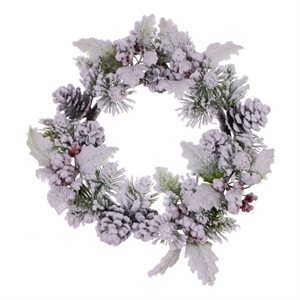 Vickerman 12&quot Artificial Frosted Green Berry/Pinecone Pine Wreath
