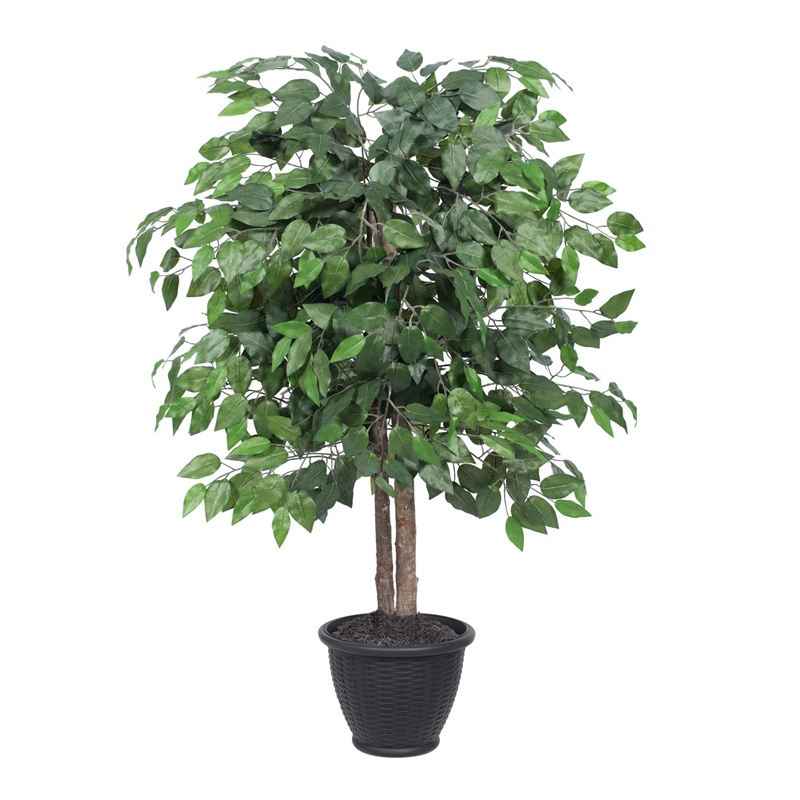 Vickerman 4' Artificial Ficus Bush. Round Gray Plastic Container.