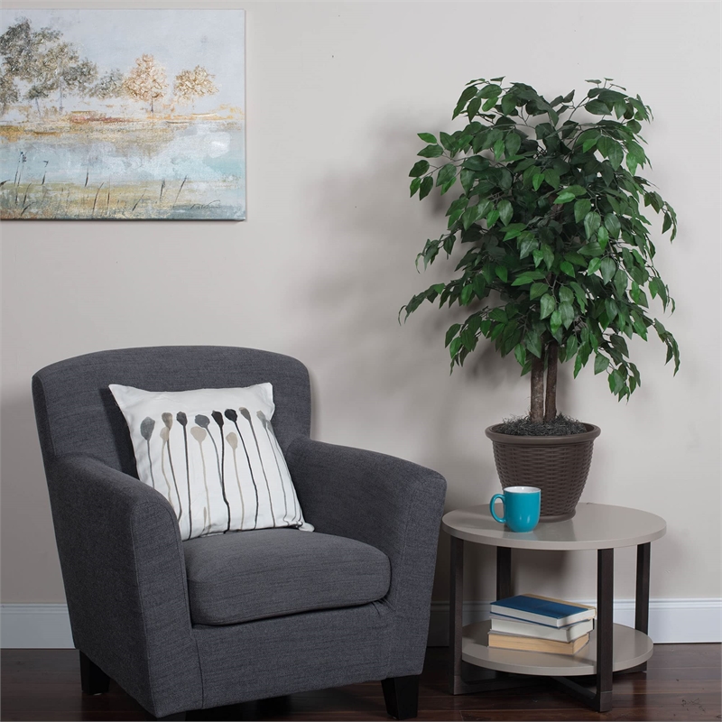 Vickerman 4' Artificial Green Ficus Bush in Brown Plastic Pot