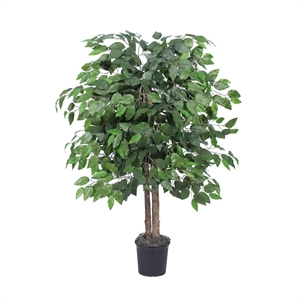 Vickerman 4' Artificial Green Ficus Bush in Black Plastic Pot.