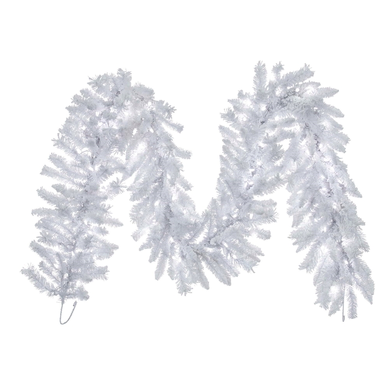Vickerman 9' Flocked White Garland LED 100PW