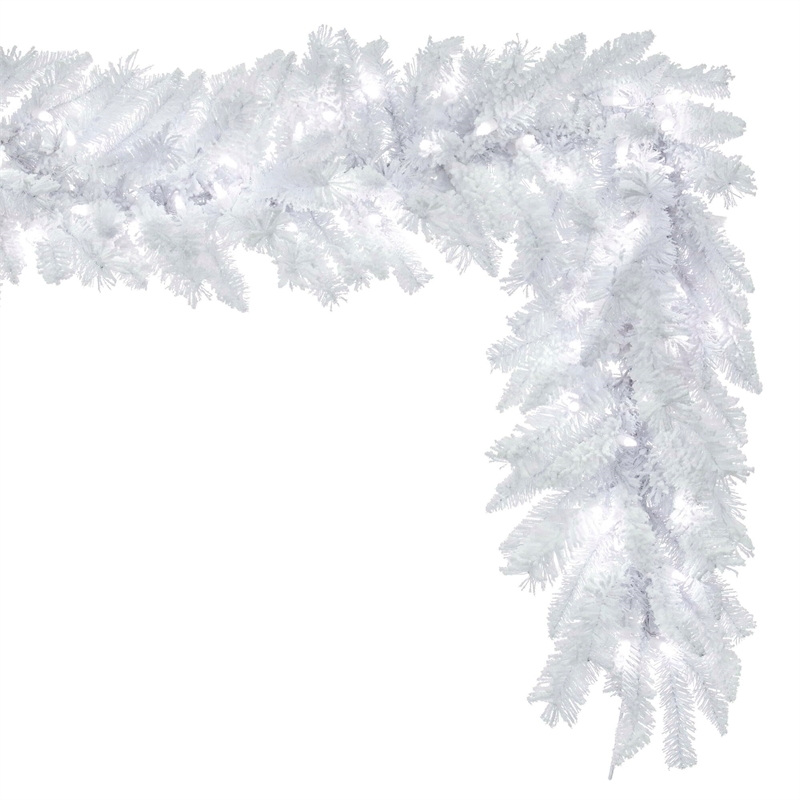 Vickerman 9' Flocked White Garland LED 100PW