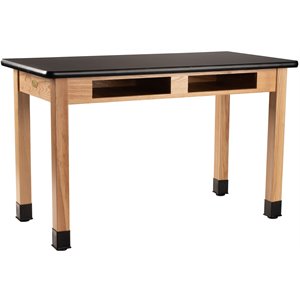 NPS 24x54&quot Solid Ash Wood Science Lab Table with Book Compartments in Black