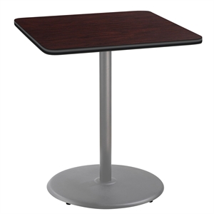 NPS Cafe Table 36&quot SQ Round Base 42&quotH Particleboard Grey Frame Mahogany Top
