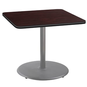 NPS Cafe Table 36&quot SQ Round Base 30&quotH Particleboard Grey Frame Mahogany Top