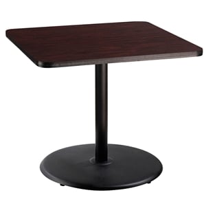 NPS Cafe Table 36&quot SQ Round Base 30&quotH Particleboard Black Frame Mahogany Top