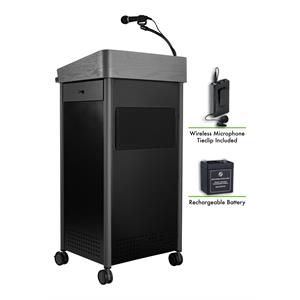 Oklahoma Sound GSL Series Metal Lectern with Rechargeable Battery in Charcoal
