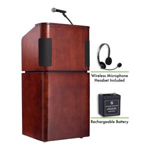 Oklahoma Sound 48&quot Wood Lectern and Rechargeable Battery in Mahogany/Walnut