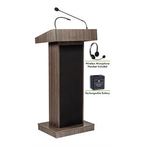 Oklahoma Sound Orator Wood Lectern and Rechargeable Battery in Ribbonwood Brown