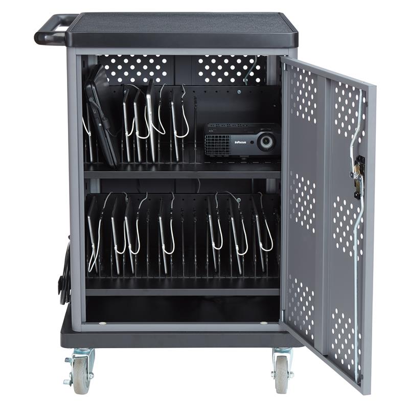 Oklahoma Sound DCC Series Modern Metal Duet Charging Cart with Storage in Black
