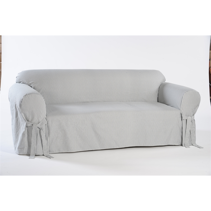 Cotton Twill One Piece Loveseat Slipcover in Blue