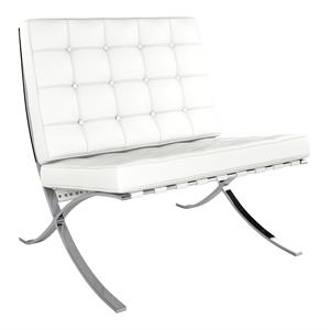 Aron Living Pavilion 30&quot Real Leather and Stainless Steel Lounge Chair in White