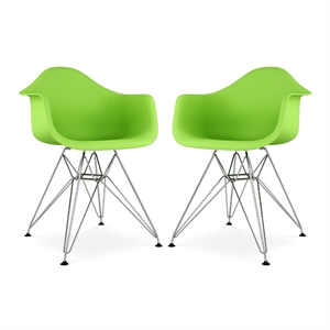 Aron Living Tower 18&quot Plastic and Chrome Steel Armchairs in Green (Set of 2)