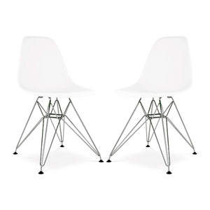 Aron Living Tower 17&quot Plastic and Chrome Steel Dining Chairs in White (Set of 2)