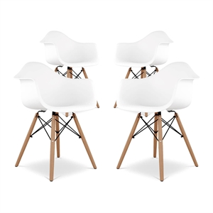 Aron Living Pyramid 17.5&quot Plastic and Beech Wood Armchairs in White (Set of 4)