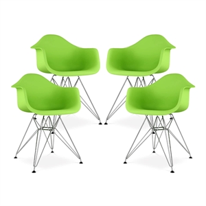 Aron Living Tower 18&quot Plastic and Chrome Steel Armchairs in Green (Set of 4)