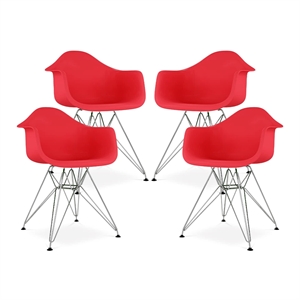 Aron Living Tower 18&quot Plastic and Chrome Steel Armchairs in Red (Set of 4)