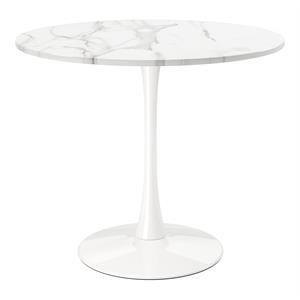 Aron Living Rose 36&quot Wood and Marble Laminated Dining Table in White