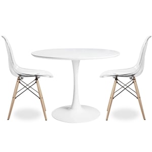 Aron Living Rose 36&quot Wood Top Dining Table & Set of 2 Plastic Chairs in Clear