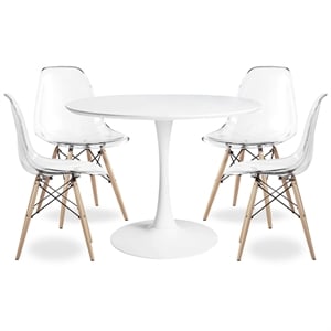 Aron Living Rose 36&quot Wood Top Dining Table & Set of 4 Plastic Chairs in Clear