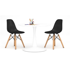 Aron Living Rose Wood Top Kids Table & Set of 2 Plastic Chairs in Black