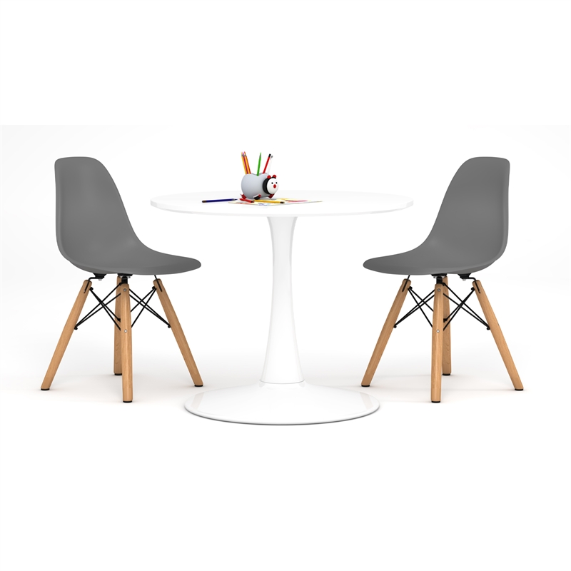 Aron Living Rose Wood Top Kids Table & Set of 2 Plastic Chairs in Gray