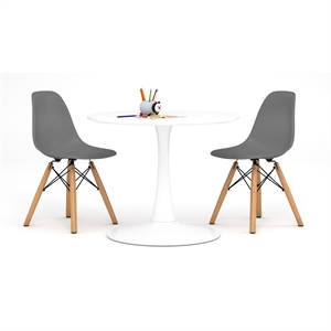 Aron Living Rose Wood Top Kids Table & Set of 2 Plastic Chairs in Gray
