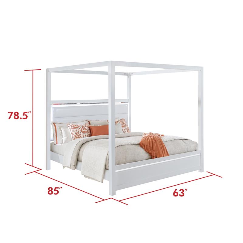 Bella Esprit 4-piece Wood Canopy Queen Bedroom Set with LED Lighting in White