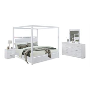 Bella Esprit 4-piece Wood Canopy Queen Bedroom Set with LED Lighting in White