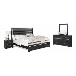 Bella Esprit 4-piece Wood/Faux Leather Bedroom Set with LED Lighting in Black