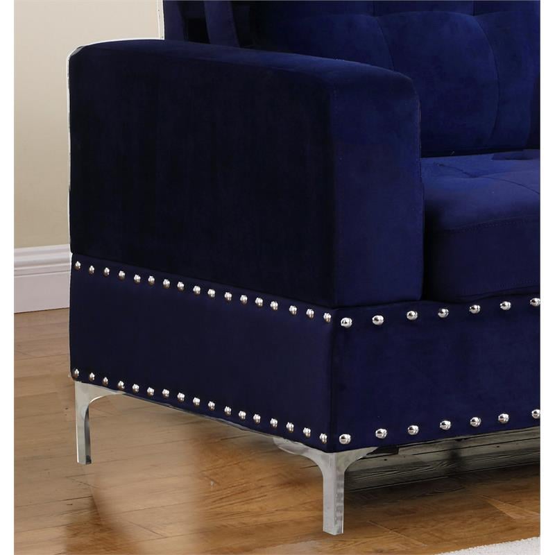 Bella Esprit Velvet Fabric Reversible Sectional with Storage Ottoman in Blue