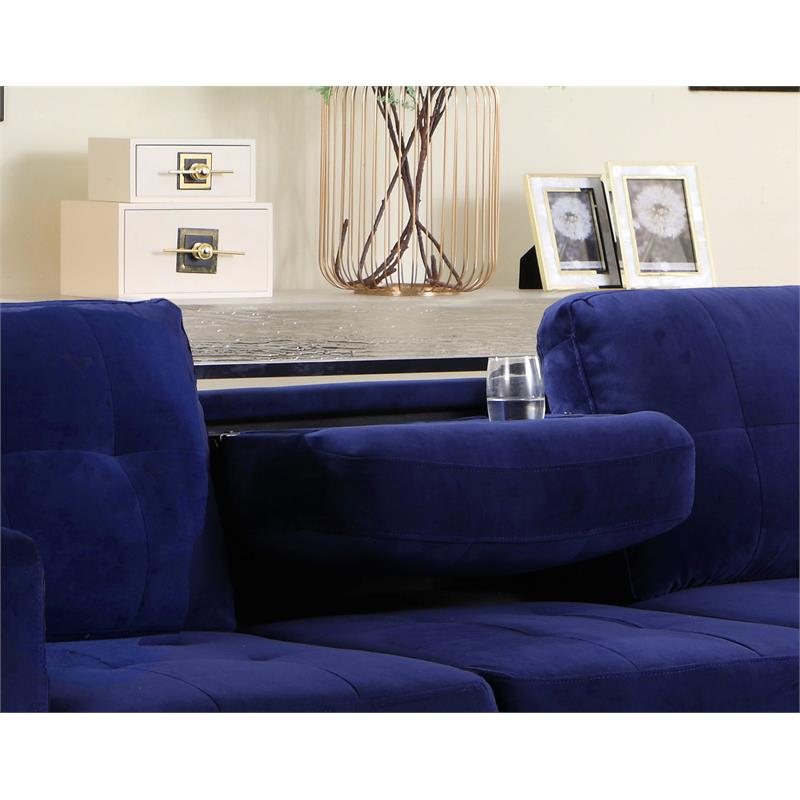 Bella Esprit Velvet Fabric Reversible Sectional with Storage Ottoman in Blue