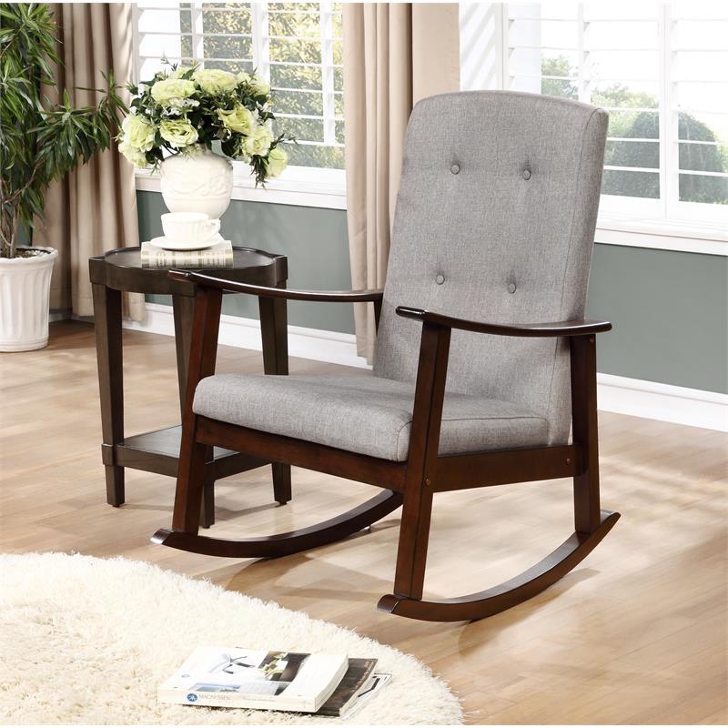 Bella Esprit Wood Rocking Chair with Woven Fabric Cushion in Espresso/Gray